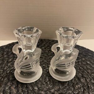 Swan Partylite Clear Glass Swirl Candle stick Holders - Pair